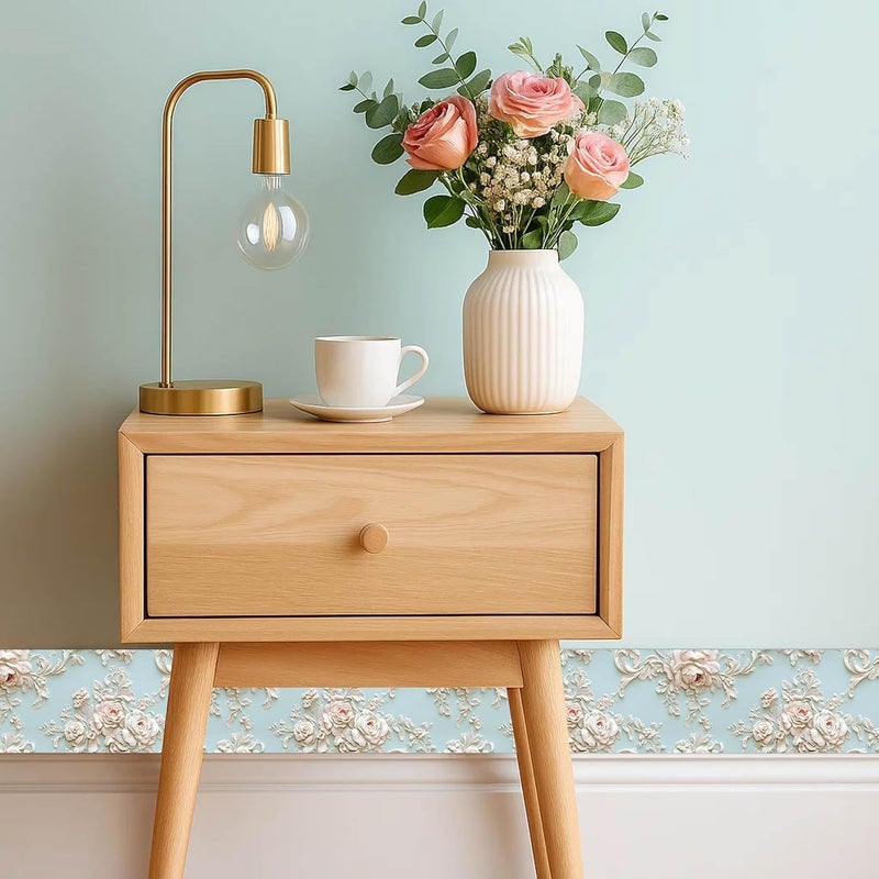 IVN Wallpaper Border Peel and Stick Wall Accent 4x196 Inch PVC Embossed Rose on Light Blue Pattern Self Adhesive Decorative Wall Trim for Living Room Bedroom Hallway Elegant Classic Style - Image 2